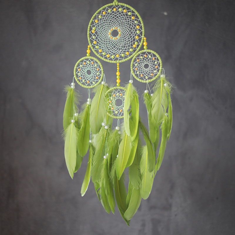 Home Textiles & Decorations - Attrape-rêves artisanal multi-anneaux avec plumes colorées