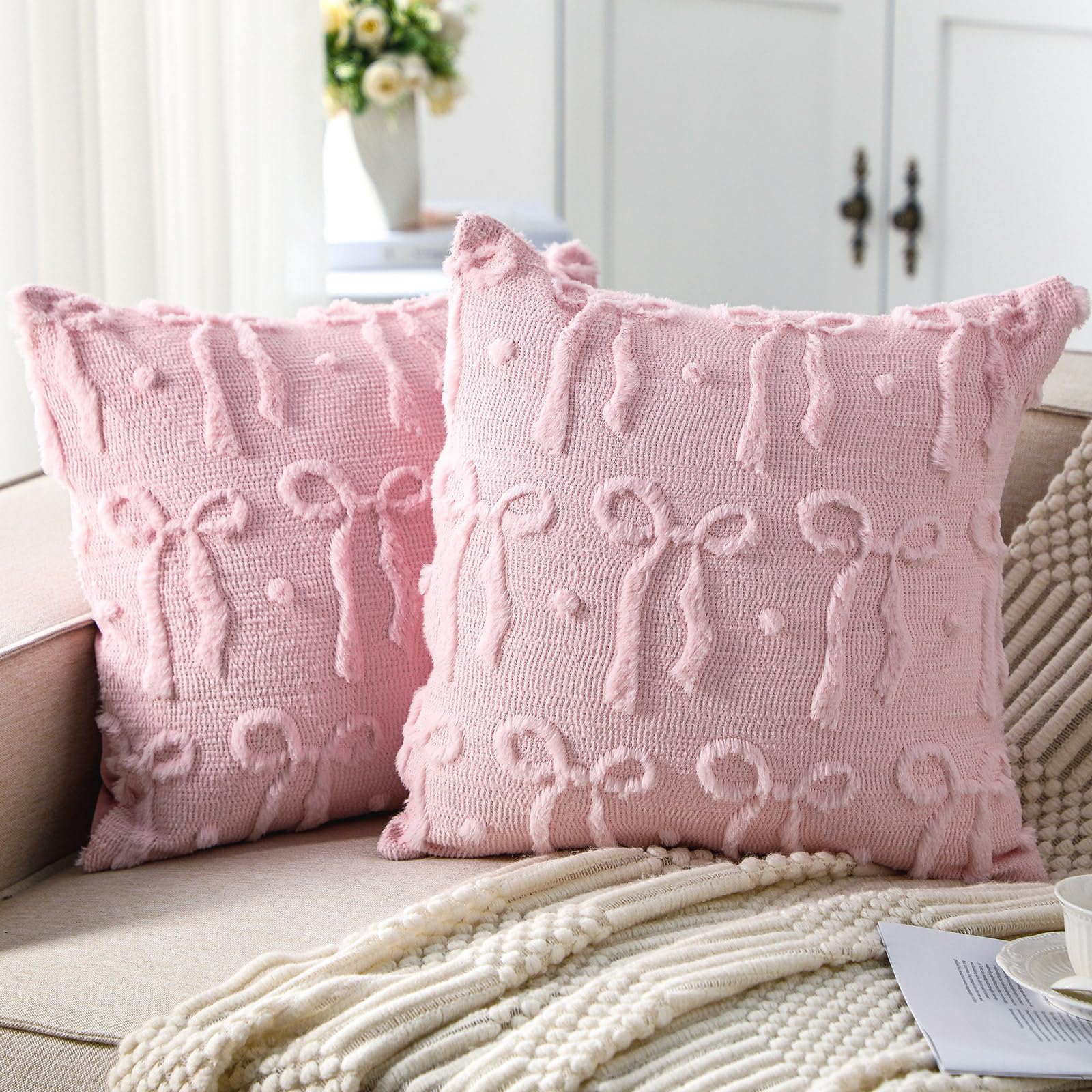 Pillow Insert 18X18 - Housses de coussin avec nœud rose,